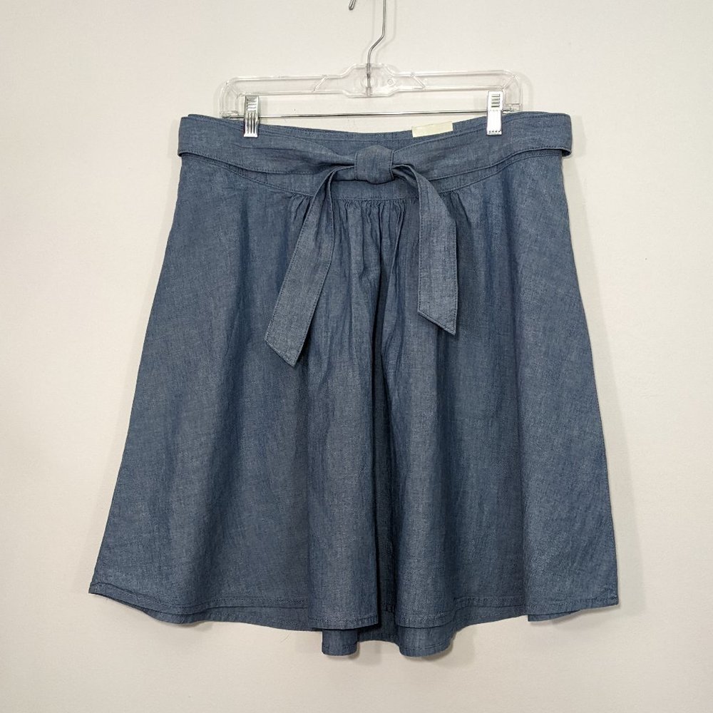 NWT St. Johns Bay 100% Cotton A-Line Knee Length Blue Skirt Belted Side Zip 14